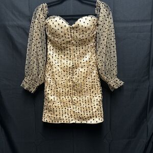 Elegant Polka Dot Dress with Sheer Sleeves